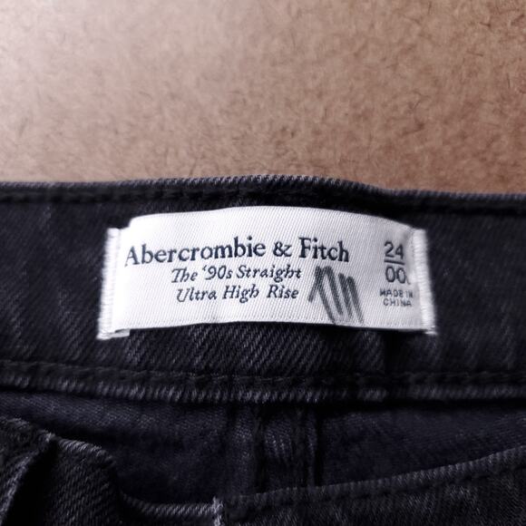 Abercrombie & Fitch Straight Jeans Women 24/00 Black Faux Leather Legs 90s Grung - Picture 9 of 11